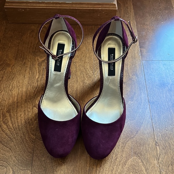WHBM “Marianna” Suede And Snakeskin Embossed Leather Burgundy Heels - Picture 2 of 11